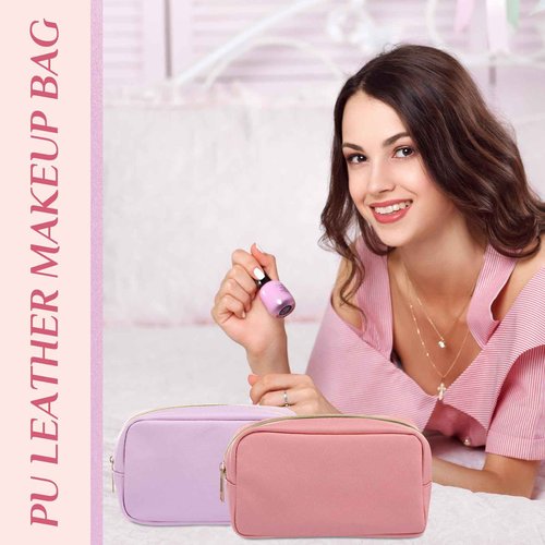 Sweetude 10 Pcs Christmas Makeup Bag Bulk Christmas Gift PU Leather Cosmetic Bag Small Skincare Toiletry Pouch with Zipper for Women Xmas Wedding Gift Favors(Pink and Purple)