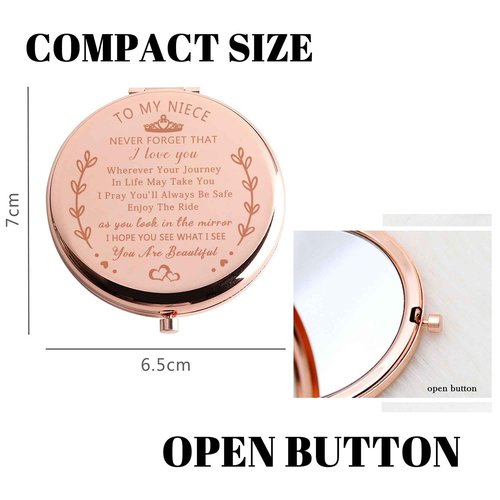 Sanamuo Niece Gifts Compact Mirror for Niece Gifts from Auntie, Birthday Gift for Niece from Aunt Uncle for Niece’s Birthday, Graduation Wedding Anniversary (Rose Gold)