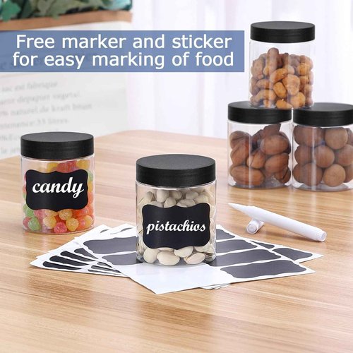 36PCS 8OZ Plastic Jars with Screw On Lids,Labels Refillable Empty Round Slime Containers for Storing Dry Food, Honey Jam, Cream, Butter, Lotion (Black)