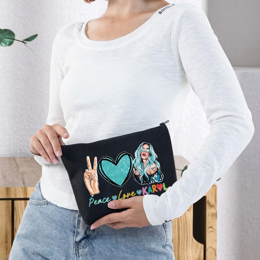 WZMPA Singer Inspired Cosmetic Bag Latin Singer Fans Gift Peace Love Singer Makeup Zipper Pouch Bag For Music Lover (Love KAROL BL)