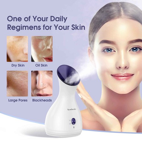 Newbealer 2in1 Facial Steamer, Hot Mist Facial Aromatherapy Humidifier Atomizer, Large Face Steamer Unclogs Pores Sinuses Moisturizing, Home Sauna Spa with Eyebrow Set (Purple, 170ml)