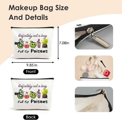VeloKomo Poison Cosmetic Bag Gifts - Portable Waterproof Makeup Bags Definitely Not a Bag Full of Poisons Personalized Spooky Witchy Birthday Gift for Evil Villain Queen Zipper Pouch for Movie Fan