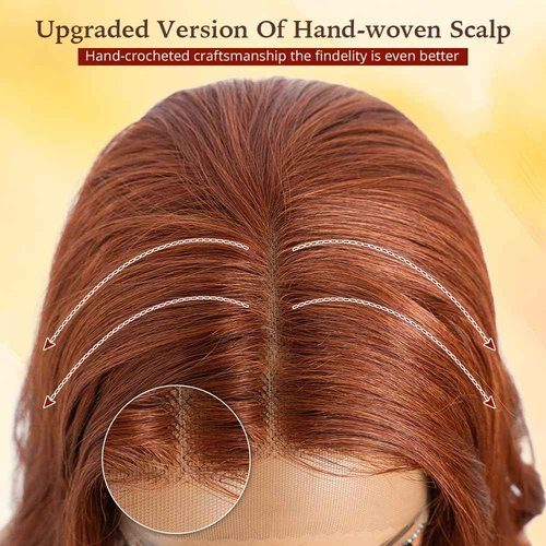 Rebecca Q Long Wavy Synthetic Lace Front Wig for Women 30 inches Middle Part Natural Hairline Heat Resistant Fiber Wigs for Daily Party (Ginger)