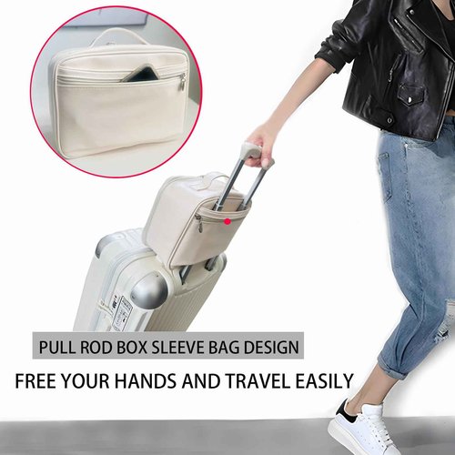 MKPCW Multifunctional Travel Makeup Bag Cosmetic Organizer with Removable Dividers, Brush Holder & Luggage Strap – Waterproof Large Capacity Toiletry Pouch for Women, Gym, Daily Use (White)