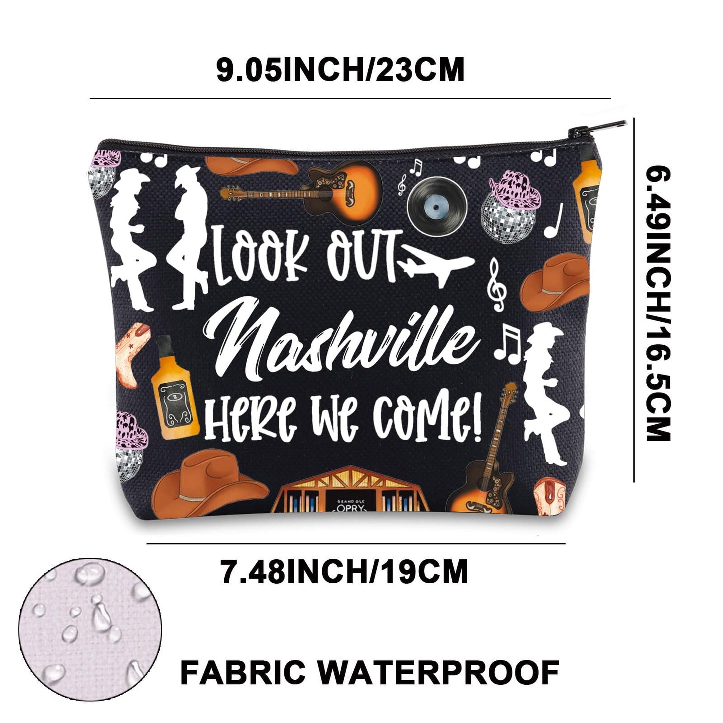 JNIAP Nashville Makeup Bag Nashville Trip Gifts Nashville Themed Gifts Nashville Zipper Bag Nashville Bags For Women (look out Nashville BL)