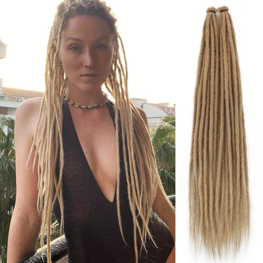 Synthetic Dreadlock Extensions 24# Blonde Human-Like Dreads Hair Extensions 20 Strands 24 Inch Crochet Loc Extensions 0.7 cm Wide Reggae Style Prelooped Crochet Braids For White Women