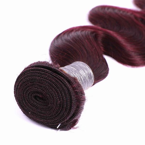 ALHER 99j Color Human Hair Bundles Body Wave, 12A Dark Burgundy Wine Red Colored Bundles Human Hair, 100% Unprocessed Virgin Remy Hair Soft Thick Single Wavy Bundle Sew In Double Weft 10 Inch