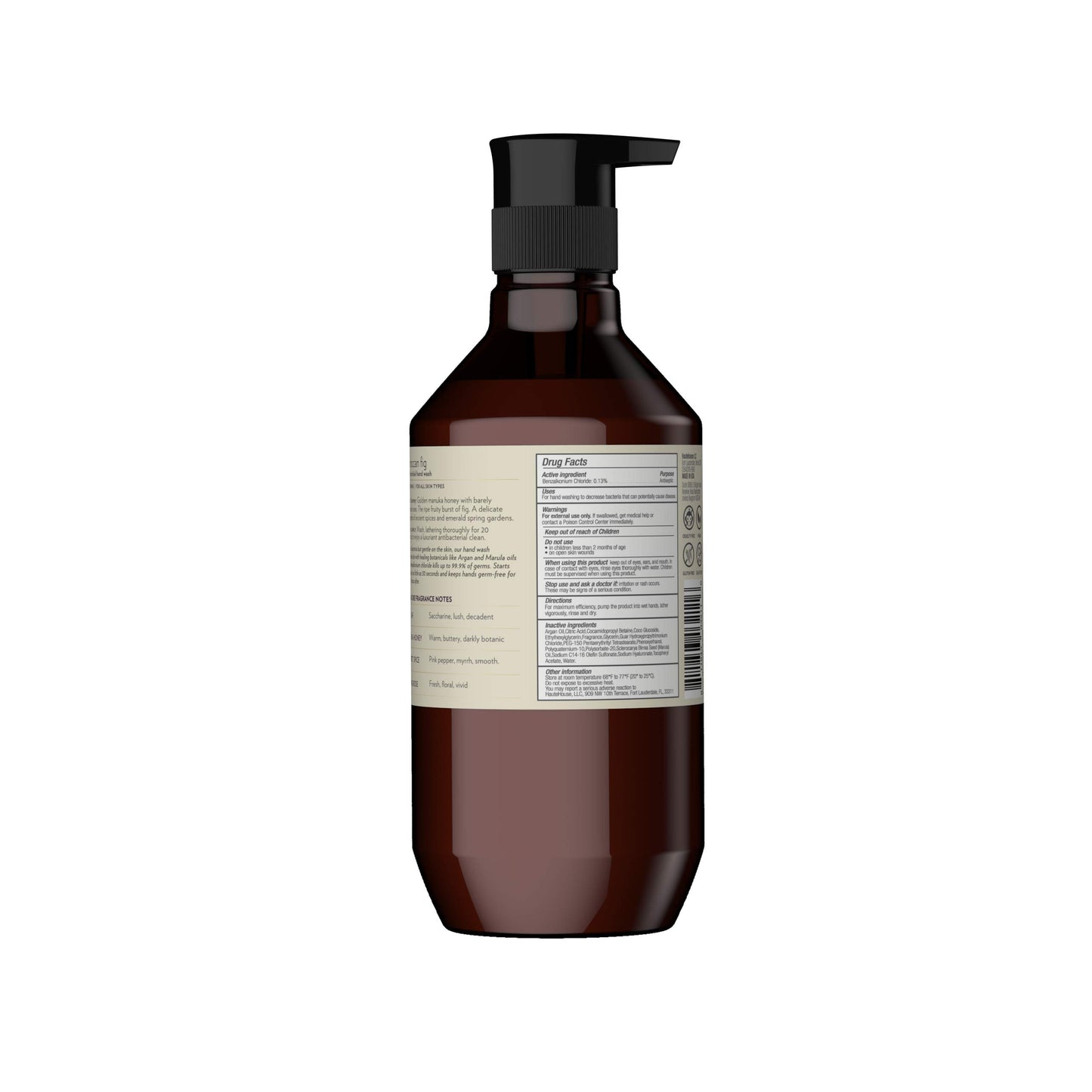 Theorie Moroccan Fig Hand and Body Wash - Antimicrobial, Antibacterial, Nourishing, Soap with Notes of Fig Leaf, Manuka Honey, Market Spice & Young Rose - Pump Bottle 400mL