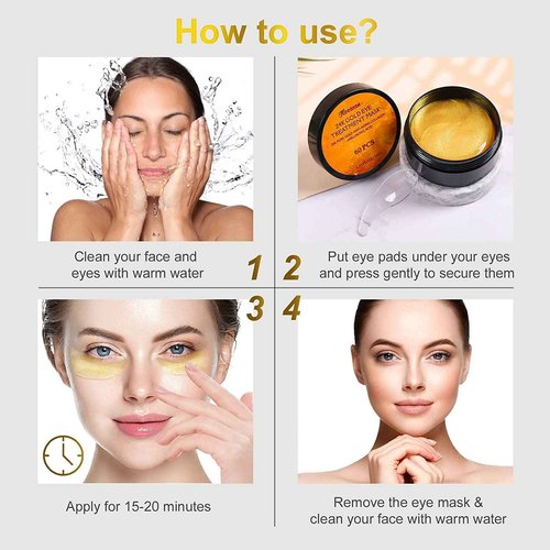 Fivewan 24k Gold Under Eye Patches - 120 Pcs Eye Mask Pure Gold Anti-Aging Collagen Hyaluronic Acid Under Eye Mask for Removing Dark Circles
