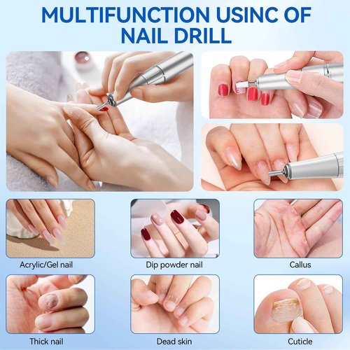Urbuti Nail Drill, Professional 45000RPM Electric Nail File with 12 Drill Bits Remover Gel Nail Polish Acrylic Nails Manicure for Salon Home(White)