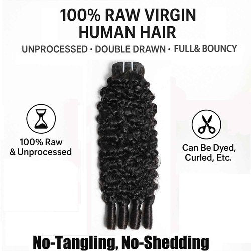 Burmese Curly Bundles Human Hair 14 Inch 3C4A Water Wave Bundles Quick Weave with Spiral Curly End 100% Unprocessed Kinky Curly Human Bundles in Hair Extensions Natural Black