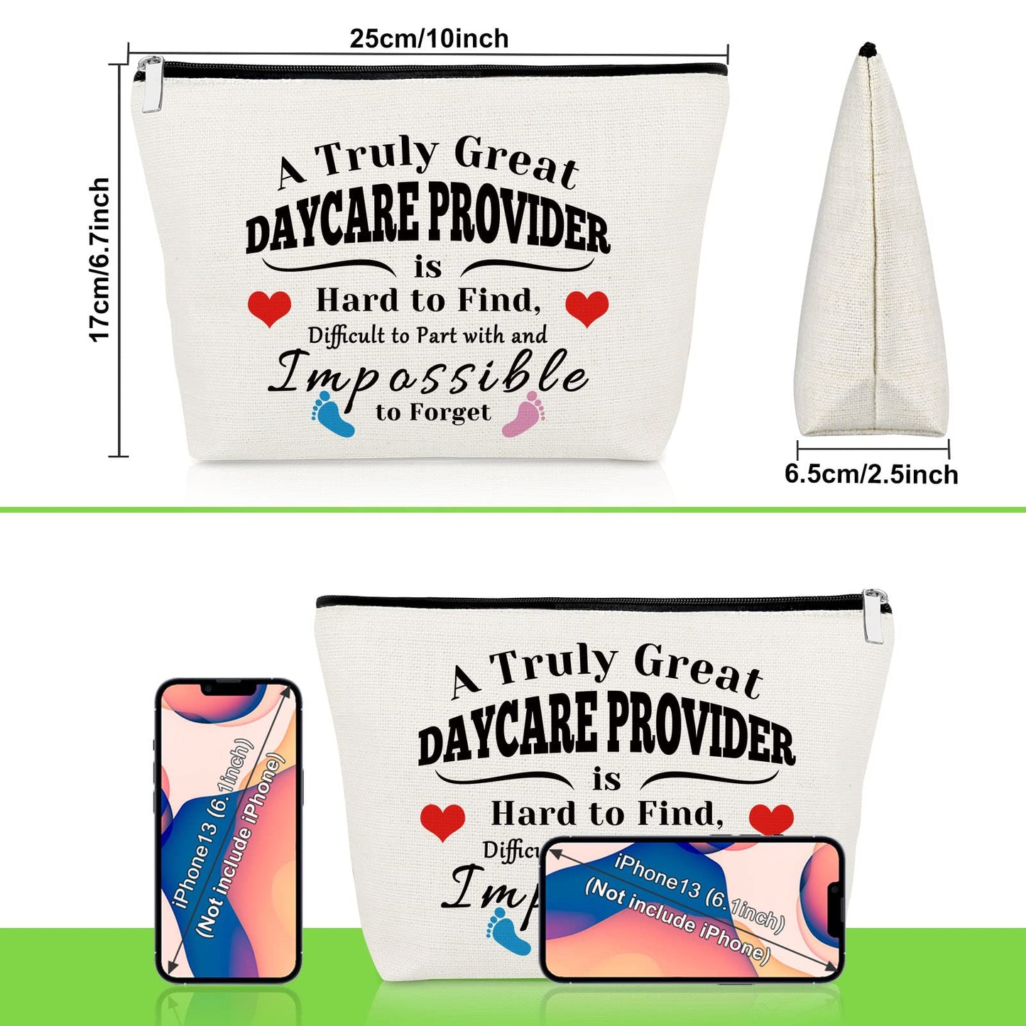 3 Pcs Daycare Provider Appreciation Gift Makeup Bag Daycare Teacher Gifts 3 Pack Cosmetic Pouch Thank You Gift for Childcare Provider Gifts Childhood Educators Gift Christmas Birthday Gifts