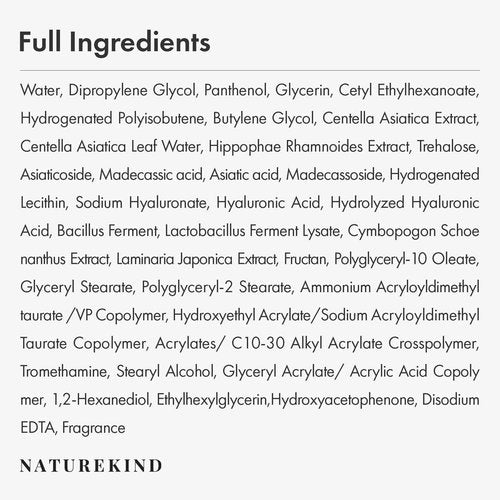 NATUREKIND Cica Panthenol Cream, 50,000ppm Panthenol, Centella Asiatica & Hyaluronic Acid, Barrier Repair Moisturizer for Dry, Sensitive Skin, Korean Skincare, 150g, 5.29 oz.