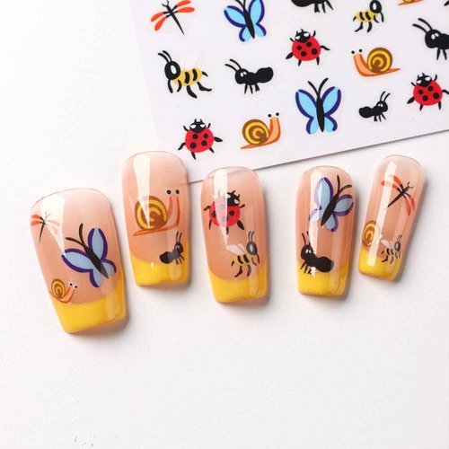 6 Sheets Cartoon Animal Nail Stickers Decals Cute Butterfly Ant Nail Art Stickers Self-Adhesive Designs Ladybug Nail Art Decals for Women DIY Nails Decorations