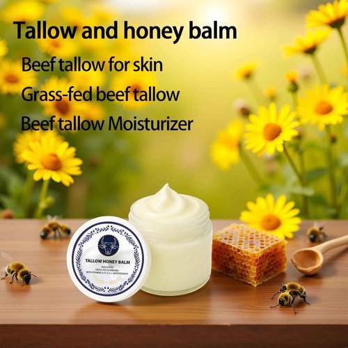 wuliao Grass Fed Tallow & Honey Balm – Organic Whipped Beef Tallow Cream with Manuka Honey, Cold-Pressed Olive Oil & Beeswax – Natural Face & Body Moisturizer for Dry, Sensitive Skin