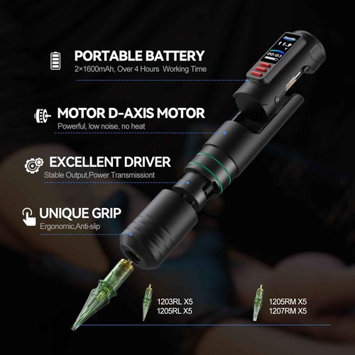 Tattoo Kits Tattoo Machine with Two 1600mAh Batteries,20PCS Cartridge,Tattoo Pen Complete Tattoo Accessories for Beginners (NA-TK8501-1）