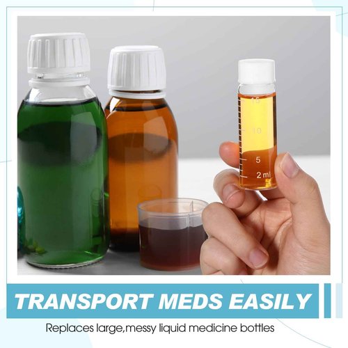 Baderke 4 Pcs Liquid Medicine Travel Container Scale Glass Liquid Containers Small Single Dose Medicine Bottles Dispenser and Leak-proof Plug Travel Essentials Accessories(Clear,15ml)