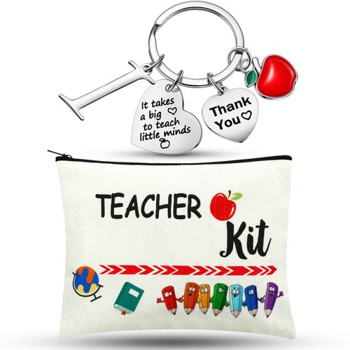 MTLEE 2 Pcs Christmas Teacher Appreciation Gift Women Teacher Kit Present Women Makeup Pouch Cosmetic Bag Thank You Keychain (I Shape)