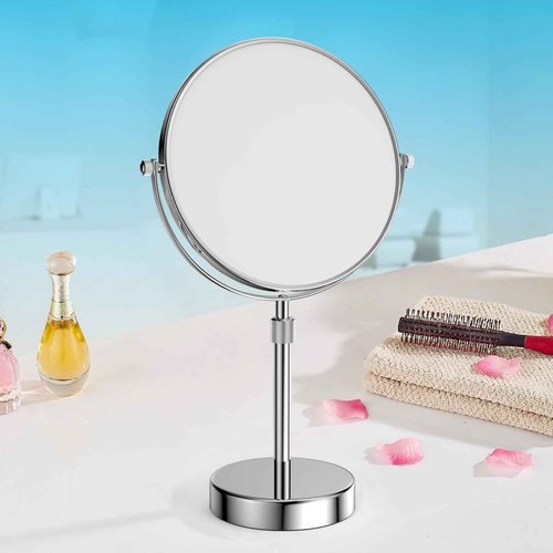 Nicesail Makeup Mirror Tabletop 8 Inch Double-Sided with 7X Magnification, Magnifying Mirror with Pedestal for Shaving Mirror, Height Adjustable for Make up Vainity Table, Chrome Finish (8 Inch, 7X)