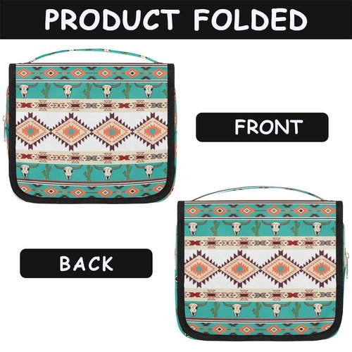 Funky Qiu Hanging Toiletry Bag for Women And Men, Ethnic Aztec Navajo Travel Cosmetic Makeup Bag Travel Organizer, Bull Skull Cactus Waterproof Toiletry Bag for Accessories, Essentials