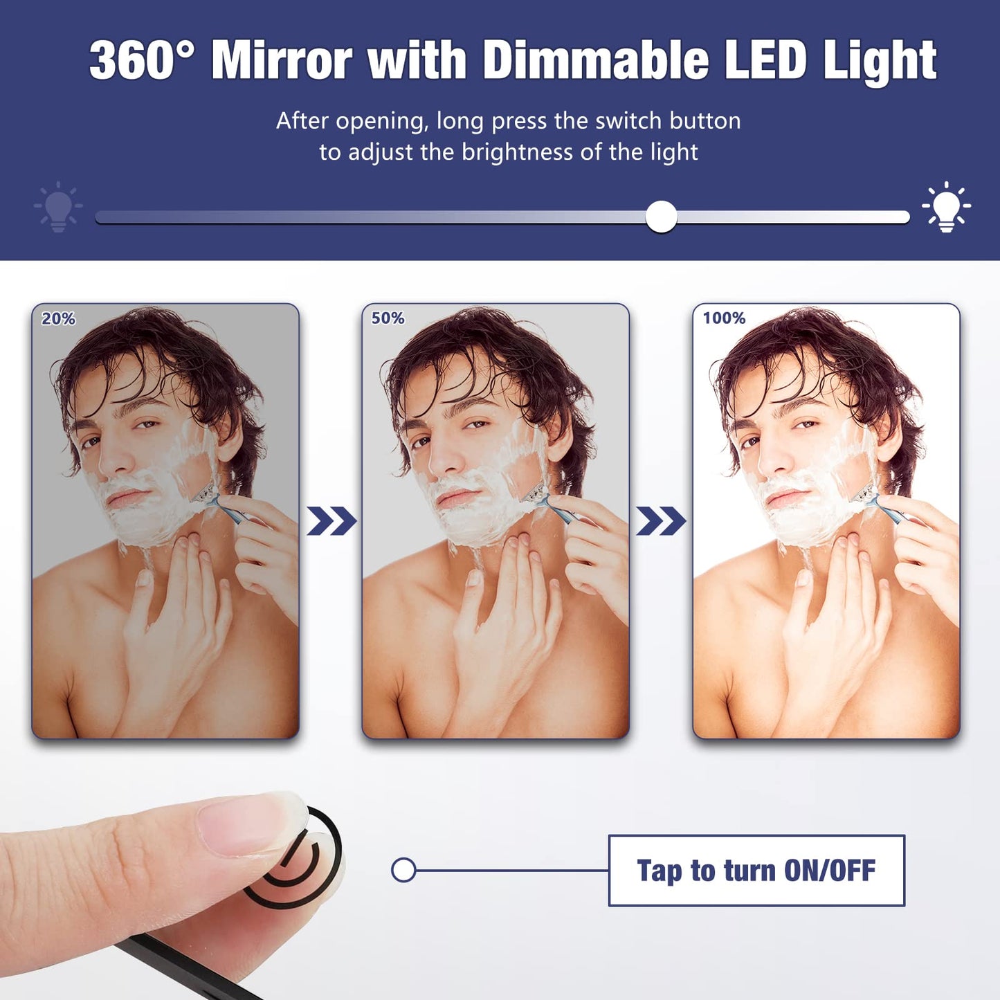 Dripex 3 Way Mirror for Self Hair Cutting, Rechargeable 360° Mirror with LED Lights, Trifold Self Haircut Mirror with Height Adjustable Hooks, for Makeup, Styling, Shaving, Braiding, Dye Hair