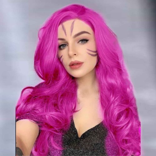 AFBeauty Hot Purple Lace Front Wig Pre Plucked Long Real Hair Wig Wavy Light Natural Colored Wigs for Black Women Pink Red Glueless Lace Front Synthetic Wigs Lacefront Cosplay Lavender Curly 22Inch