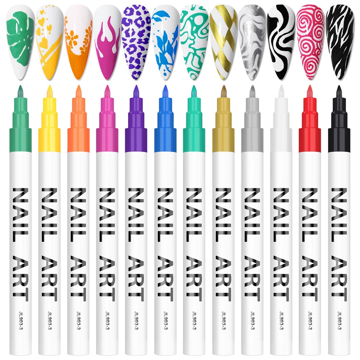 12 Color 3D Nail Art Pens Set, Kalolary Nail Polish Pens Nail Point Graffiti Dotting Pen Drawing Painting Liner Brush for DIY Nail Art Beauty Adorn Manicure Tools(A)