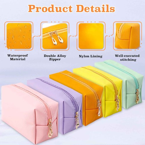 PIEMEET 15Pcs Makeup Bag Bulk, PVC Leather Cosmetic Bag, Double Zippers Cosmetic Pouch, Waterproof Toiletry Bags, Plain Makeup Pouch Travel Bags for Women Party Gift Travel Storage Organizer, 5 Colors