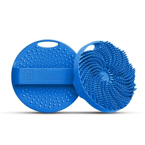 Swirl Scrubber: Antimicrobial Silicone Body Scrubber - Blue - Shower Hanger & Sticker, Lymphatic Support, Deep Exfoliation-Cleansing, Family Hygiene
