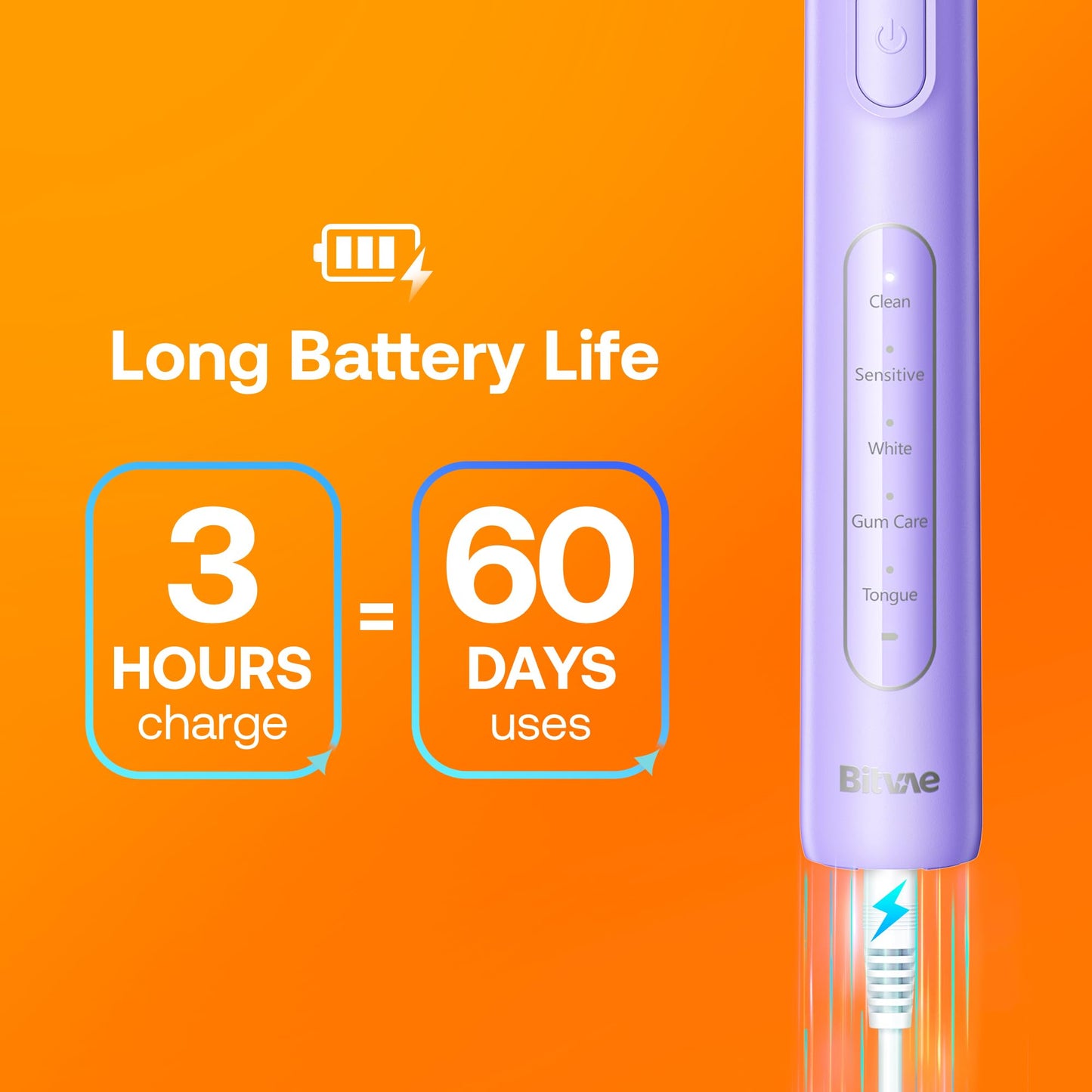 Bitvae R1 Rotating Electric Toothbrush with 8 Brush Heads for Adults and Kids, 60-Day Battery Life, 5 Modes Rechargeable Power Toothbrush with 2-Minute Smart Timer, Purple