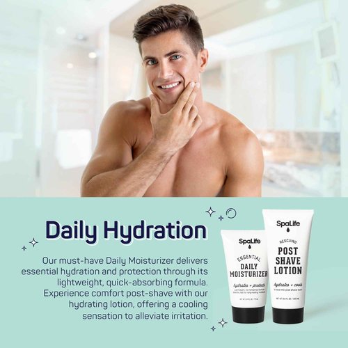 SpaLife 7-Piece Men's Body Care Gift Set | Mens Gift Set with 2-in-1 Shampoo & Conditioner, Body Wash, Moisturizer, Post-Shave Lotion, Sponge & Foot Stone | Christmas Gifts for Men | 7-Piece Bundle
