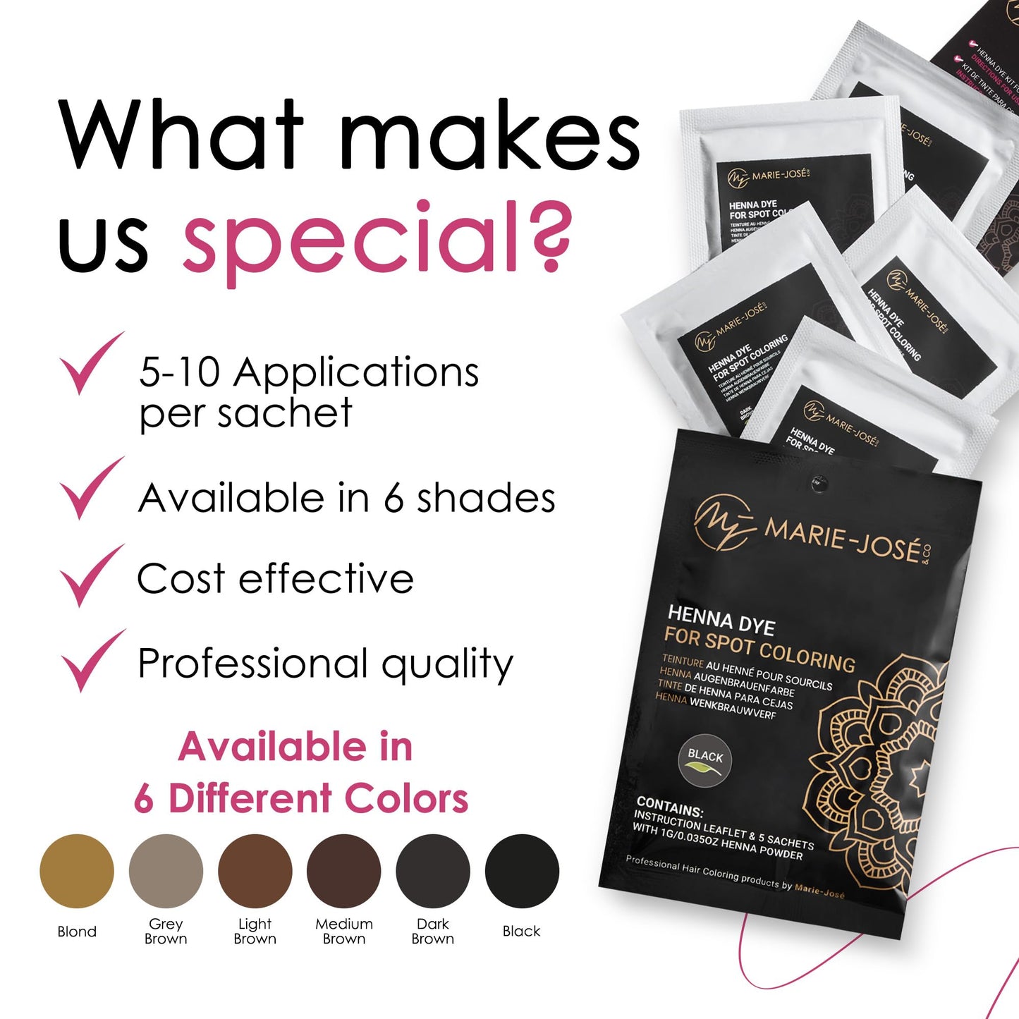 Marie-José & Co Henna Dye Set - Professional Grade Henna Tint for Spot Coloring - Good for 50 Applications (Black)