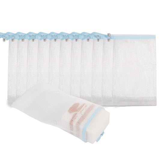 Cobahom 12 Pack Mesh Soap Bag Mesh Foaming Net Soap Sack Bags Soap Saver Pouch Net Bags with Drawstring for Bath & Shower （Blue）6x3.5Inch