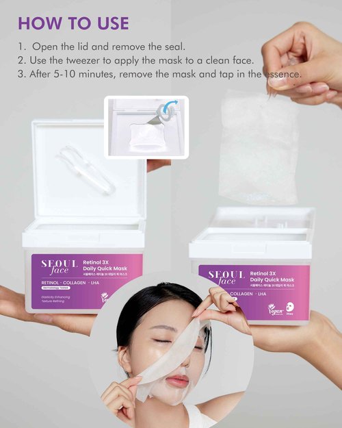 DERMAL Seoul Face Retinol 3X Daily Quick Mask 36 Sheet – Korean Skincare Vegan Tencel Facial Masks - Anti Aging, Wrinkle Improvement Mask Sheets with Collagen, LHA, Peptide