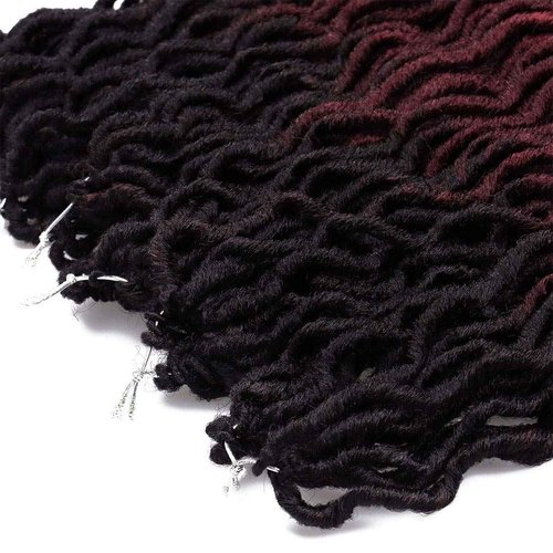 18 Inch Goddess Faux locs Crochet Hair 6 Packs/Lot Soft Gypsy Locs Wavy Crochet Braids Dreadlocks 3Tone Curly Wavy Twist Braiding Hair Extensions African Roots Braid(1B/99J/530#)