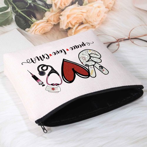 POFULL CMA Certified Medical Assistant Cosmetic Bag - Peace Love CMA Appreciation Gift