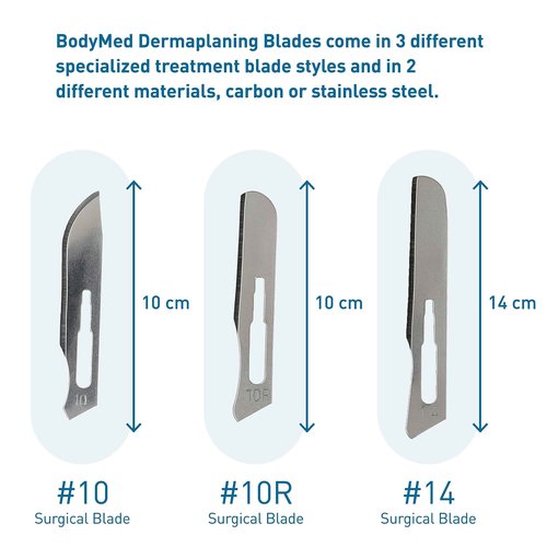 BodyMed Dermaplaning Blades #10 in Stainless Steel, 100 PCS - Disposable, Sterile Scalpel Blades for Estheticians, Facial Exfoliation, Hair Removal, Skin Care, Surgical & Podiatry Use