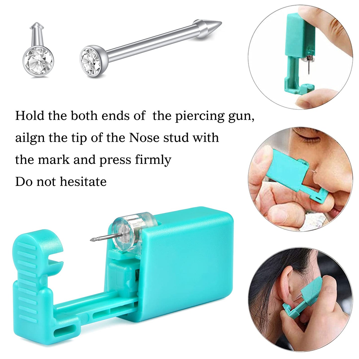 Nose Piercing Gun Kit,Disposable Self Nose Piercing Gun Nose Piercing Kit with 316L Stainless Steel 18G CZ Nose Screw Studs Rings Piercing Jewelry with Diamond 1.5mm 2mm 2.5mm 3mm