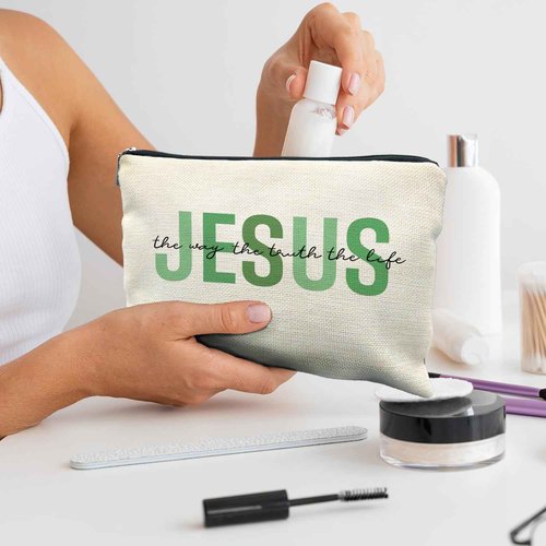 Likjad christian makeup bag,jesus cosmetic bag,christian gifts for women girl,Christian Gift bags,christian gifts for women,Inspirational Gifts for Women girls,Bible Verse cosmetic bag（Jesus-4）