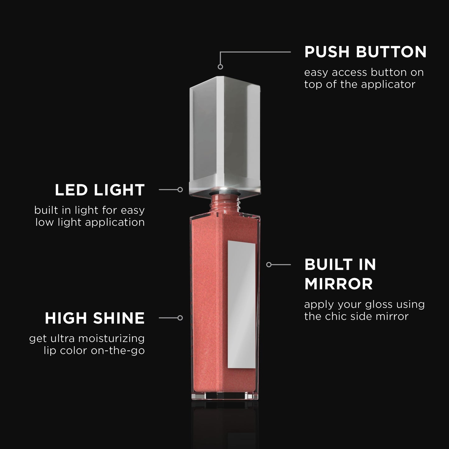 Pure Cosmetics Pure Illumination Lip Gloss - LED-lit Applicator w/Side Mirror - Non-Sticky, Moisturizing & Hydrating Lip Glosses - Soothes & Heals Dried Chapped Lips (Shimmer)