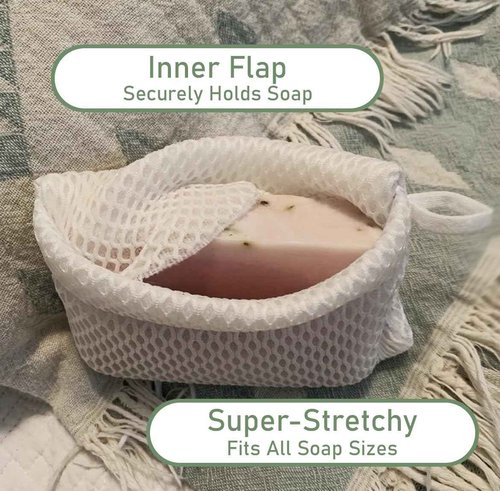 Soap Envelope Soap Bag 100% Recycled - Soap Saver Pouch, Loofah Bath Scrubber for Bar Soap + Exfoliator (2-Pack Combo, Gentle and Deep Exfoliation)