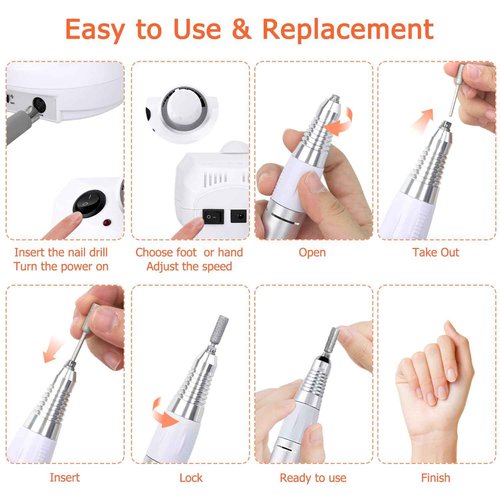 Acrylic Nail Drill-Electric Nail Drill 30000 RPM Electric Nail File with Foot Pedal E File Manicure Set, Nail Grinder for Gel Nails Efile with Drill Bits