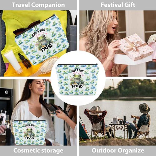 TBT Frog Gifts Funny Makeup Bag Frog Cosmetic Bag Frog Themed Gifts for Women Girls Best Friend Niece Daughter Animal Lovers Frog Lover Gifts Floral Travel Organizer Graduation Birthday Gifts