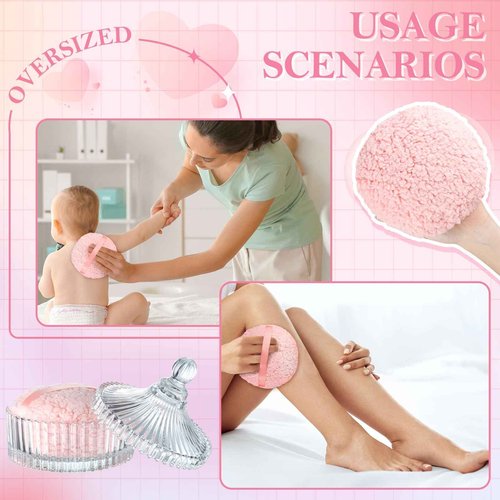 Extra Large Body Powder Puff and Container, 6 Inch Oversize Dust Powder Puff for Baby Women Dusting Powder