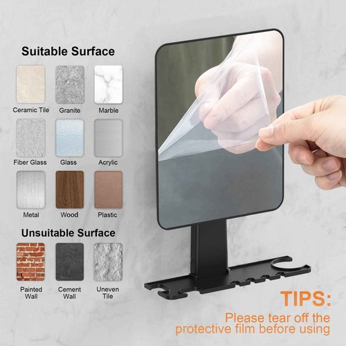 Jobsonslates Shower Mirror Fogless for Shaving, Fogless Mirror for Shower with Razor Holder, NO-Drilling & Removable, Shatterproof & Waterproof with 2 Adhesive Hooks