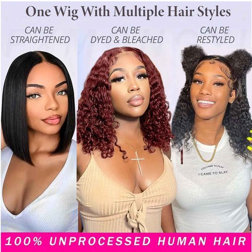 SODLIS Short Curly Bob Wig Human Hair 13x4 Lace Front Wigs Human Hair Bob Wig For Black Women Brazilian Virgin Pixie Cut Curly Wave Lace Front Wigs Pre Plucked Natural Hairline (8 Inch)