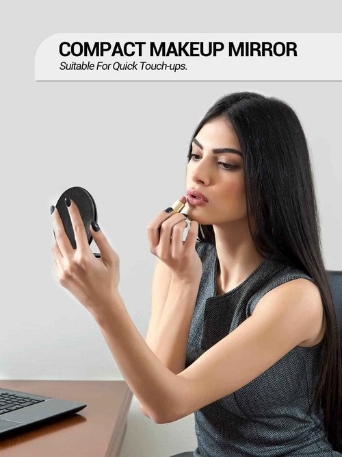 Getinbulk Compact Mirror Bulk, Set of 12 Round Double-Sided 1X/3X Magnification PU Leather (Black, 2.8")