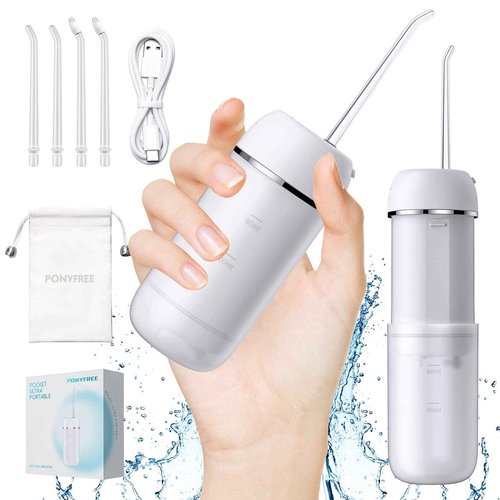 Water Flosser Cordless for Teeth, PONYFREE Mini Portable Oral Irrigator with 9 Pressure Modes, Teeth Cleaner Pick, Unique Pressure Stabilization Technology, IPX7 Waterproof for Home Travel