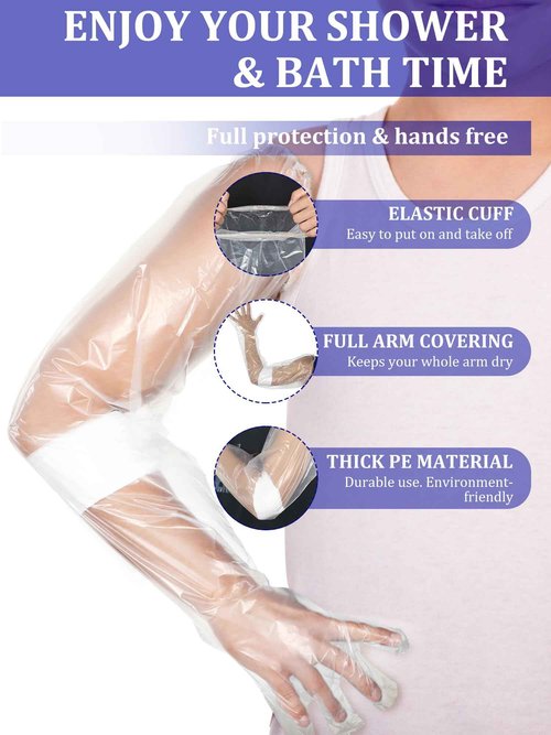 Sosation 50 Pcs Waterproof Arm Cast Cover for Shower Bath, Arm Cast Sleeve Protector, Adult Long Cast Bandage Protector Bag Covers for Shower Broken Wound Wrists Elbow(21.6 Inch)