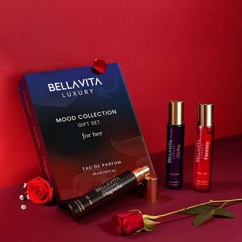 BellaVita Luxury Mood Collection Gift Set (3x15ml) for Women | Pheromone Inspired Technology Long Lasting Fragrance | Includes Alpha, Fantasy & Magnetic Perfumes | Pink Pepper, Benzoin and Jasmine